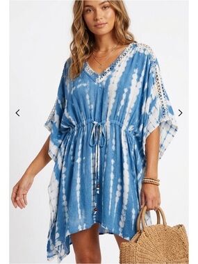 New Raviya Blue Tie-dye Print Kimono Style Cover Up Top Size Large